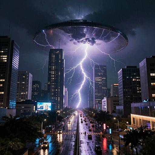 Cyberpunk City Under Atmospheric Shield