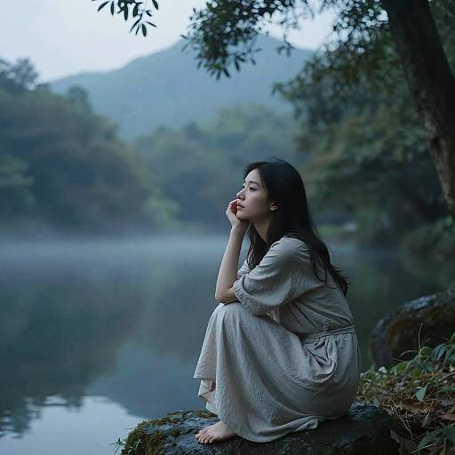 Ethereal Woman in Misty Forest