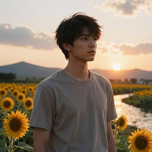 Ulzzang Sunset River with Sunflowers