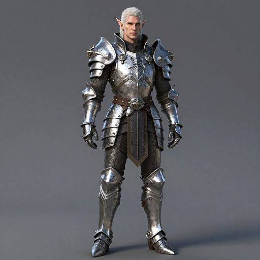 Half-Elf Male Warrior in Ornate Silver Armor