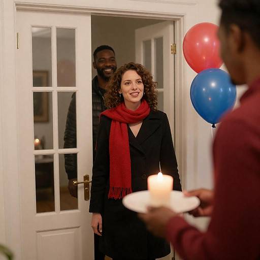 Woman in Doorway with Red Scarf