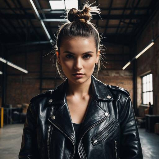 Female Model with Top Knot and Leather Jacket Female Model with Top Knot and Leather Jacket