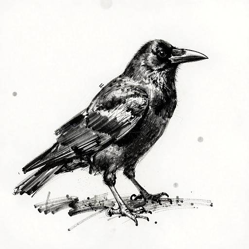 Expressionist Crow Sketch in Ink