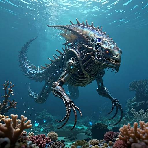 Biomechanical Sea Creature in Underwater Realm