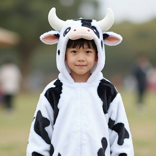 Child in Realistic Bull Costume Outdoors