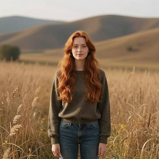 Young Redhead Woman in Autumn Field