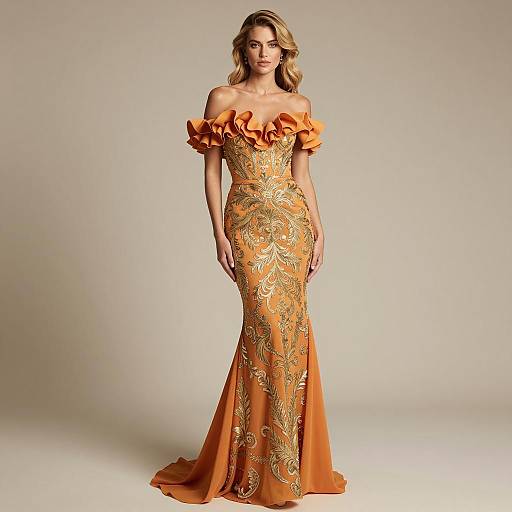 Elegant Woman in Orange Evening Gown