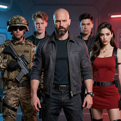 Dramatic Group in Sci-Fi Battle Scene