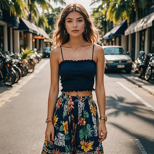 Trendy Teenage Fashion on Sunlit Street