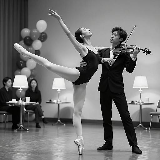 Elegant Ballerina Lifted by Violinist