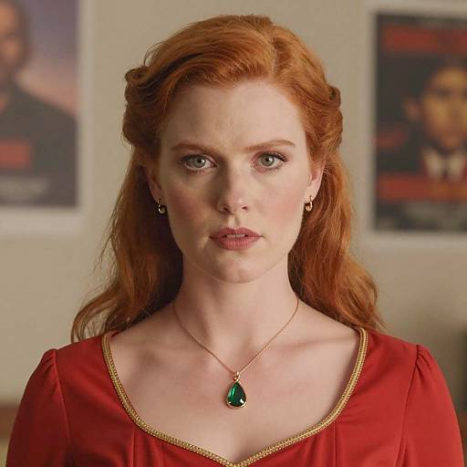 Portrait of Woman with Red Hair and Green Pendant