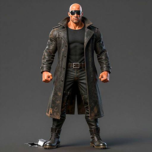 Intense Muscular Man in Dark Gear