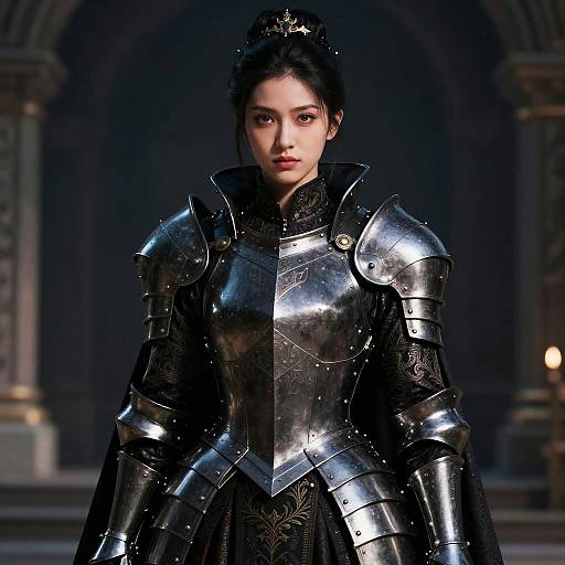 Female Warrior in Black Steel Armor