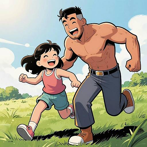 Joyful Father-Daughter Moment in Comic Style