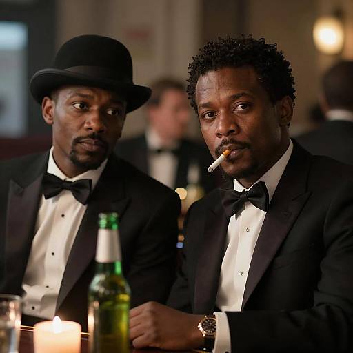 Two African American Men in Tuxedos at Bar