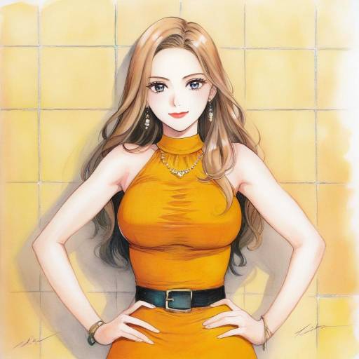 Chika Fujiwara in Elegant Orange Dress