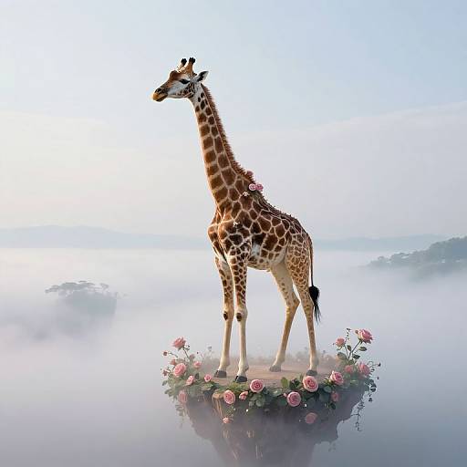 Surreal Giraffe on Floating Platform