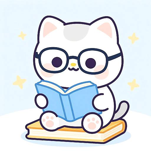 Cute Cat with Reading Glasses