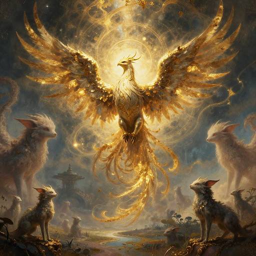 Baroque Phoenix Gold-Leaf Celestial Dreamscape