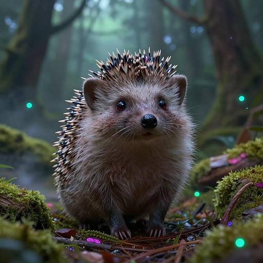 Cute Hedgehog-Fox Hybrid in Mystical Forest