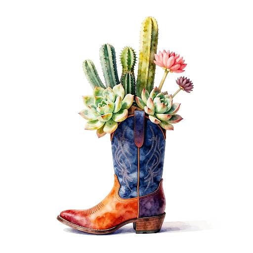 Cowgirl Boot Planter with Succulents and Cacti