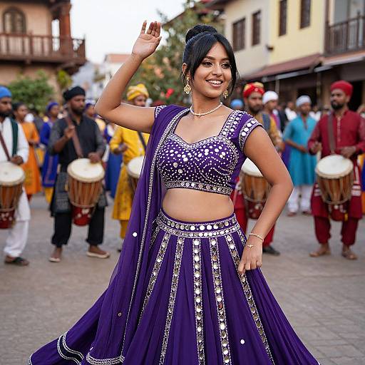Joyful Woman Dancing in Festive Lehenga