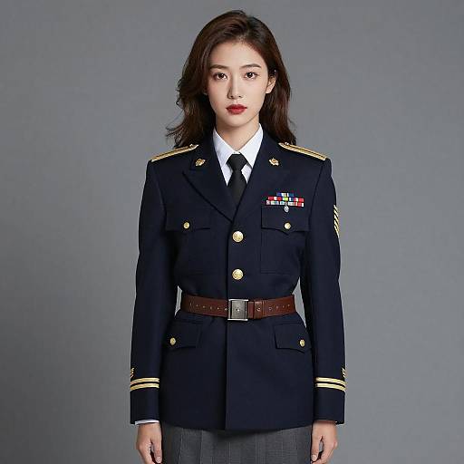 Young Woman in Navy Blue Military Uniform