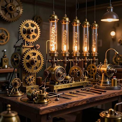 Steampunk Inventor's Workshop Scene