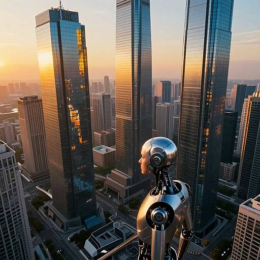 Futuristic Cyberpunk Cityscape with Android