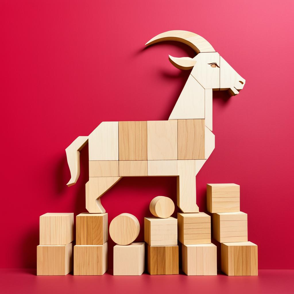 Wooden Block Goat on Cherry Background