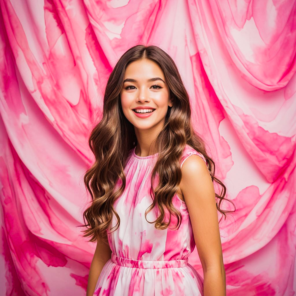 Vivacious Teenage Girl in Pink Outfit