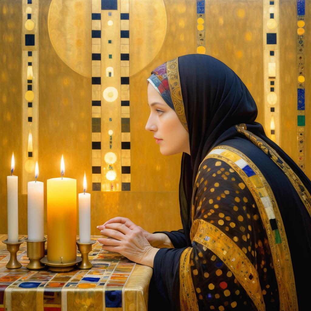 Praying Woman in Klimt's Decorative Style