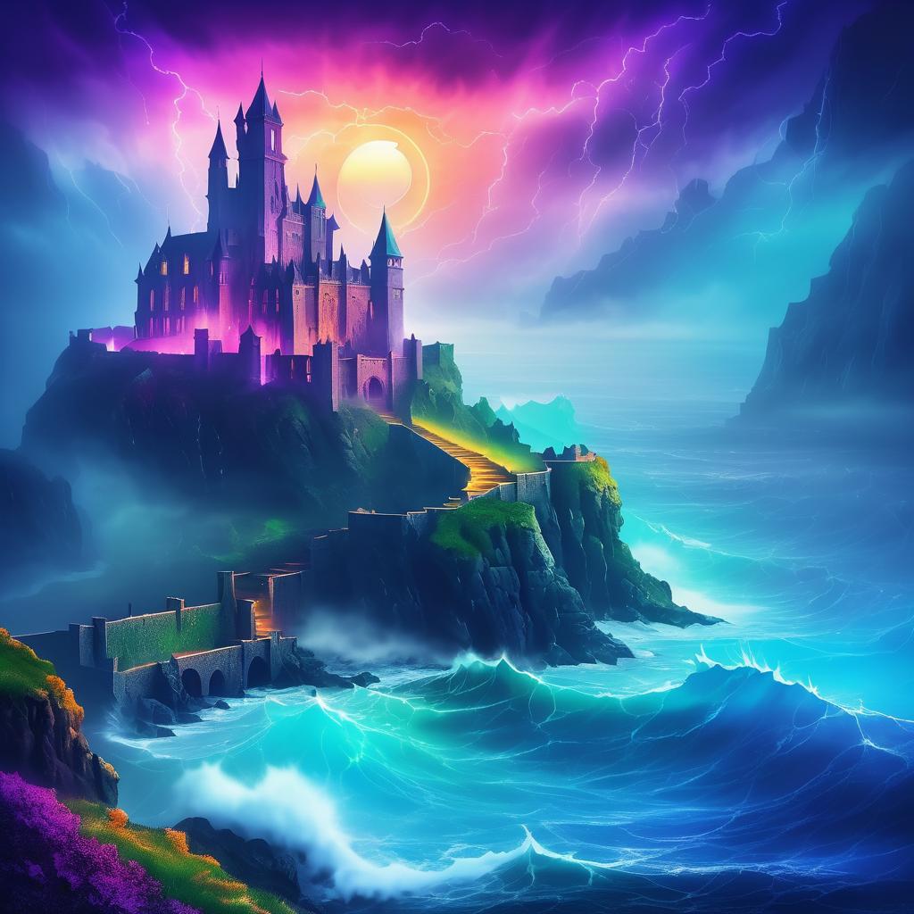 Mystical Castle Amid Stormy Seas