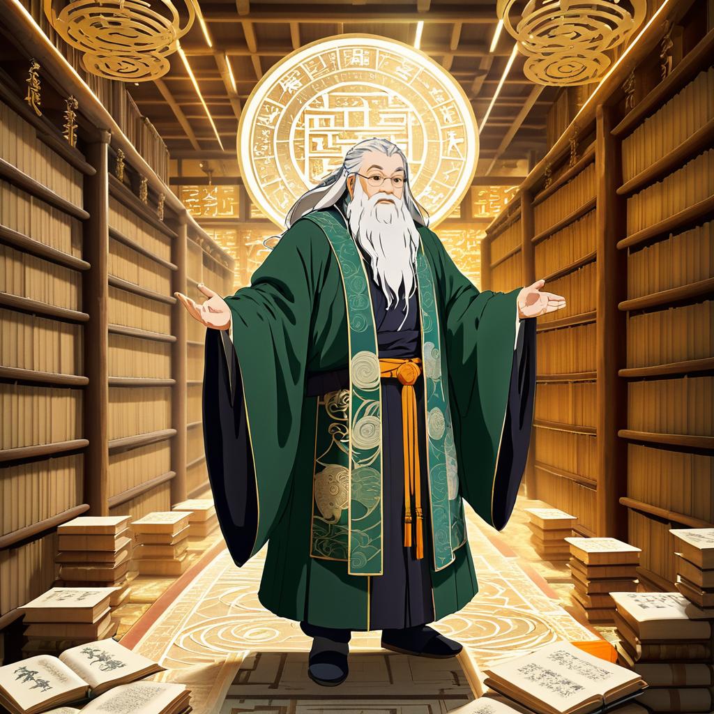 Sage in Ancient Library Illustration