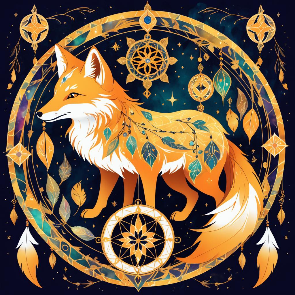 Medieval Fox and Dreamcatcher Fusion Art