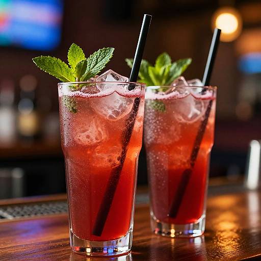 Vibrant Red Drinks in Frosted Glasses