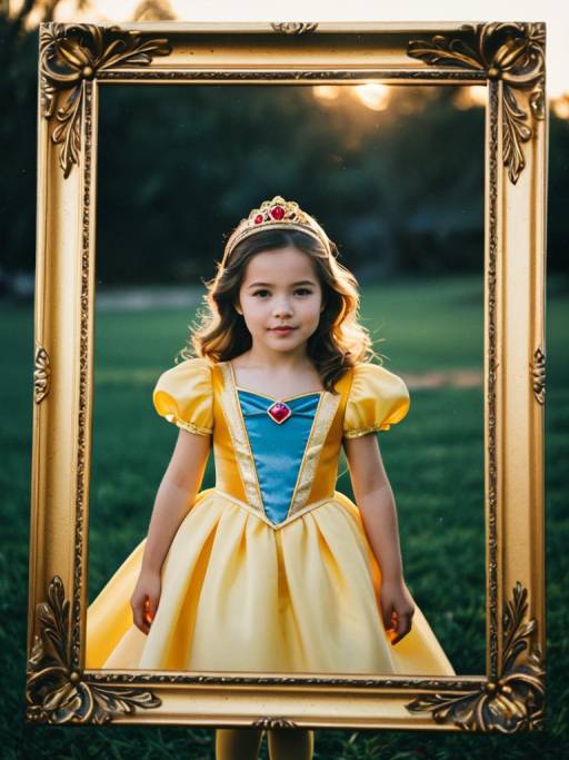 Girl in Princess Costume Framed Outdoors