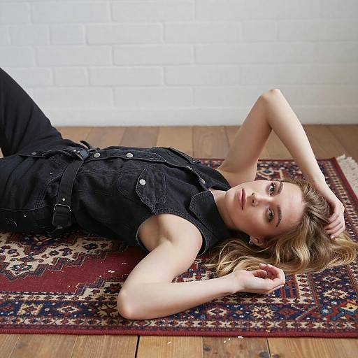 Young Blonde Woman on Red Rug