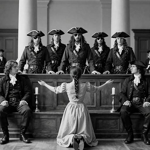 Dramatic Courtroom Scene with Pirates