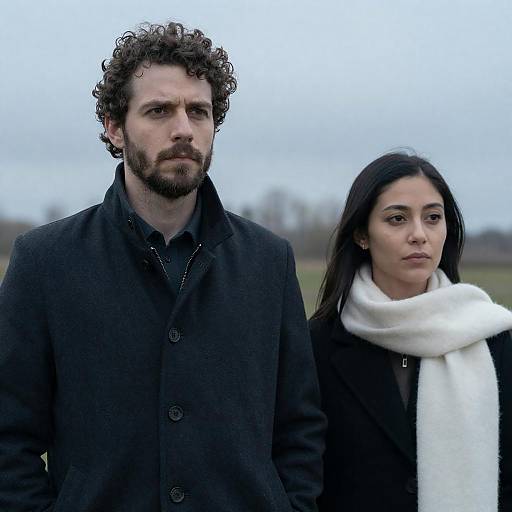 Serious Couple Portrait Under Cloudy Sky