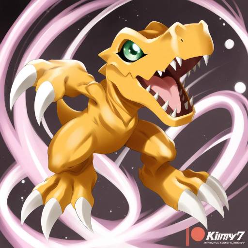 Illustration of Agumon, digimon in the style of Kimmy77
