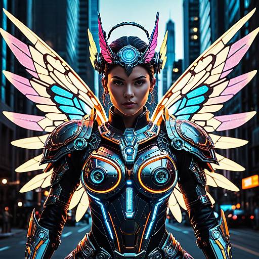 Futuristic Mechangel Monarch with Neon Wings