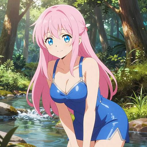 Anime Elf Girl in Magical Forest