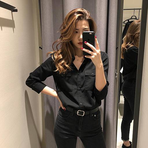 Stylish Woman Mirror Selfie in Store
