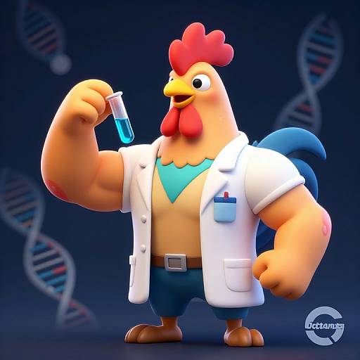 Muscular Scientist Rooster Cartoon Logo