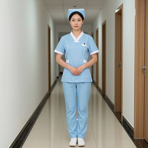 Woman in Blue Nurse Uniform