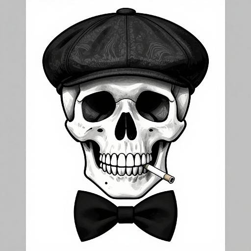 Monochrome Skull with Flat Cap