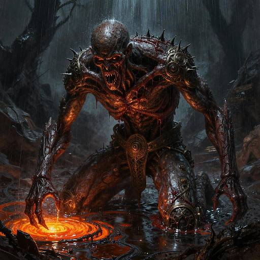 Dark Fantasy Golem in Acid Rain