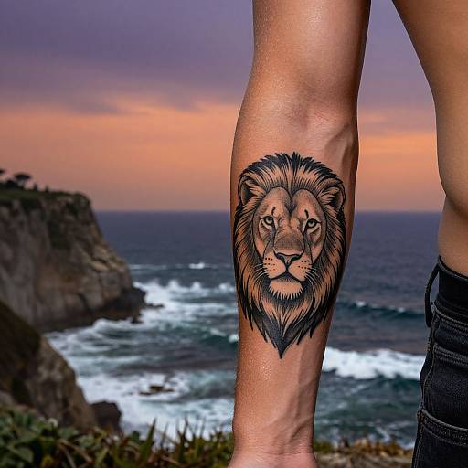 Sun-Kissed Man with Lion Tattoo