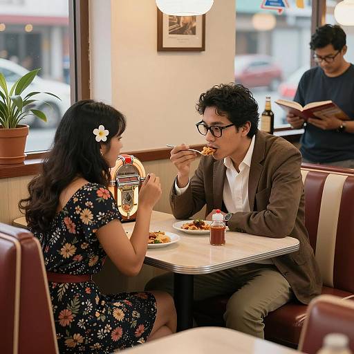 Cozy Diner Scene with Couple Dining
